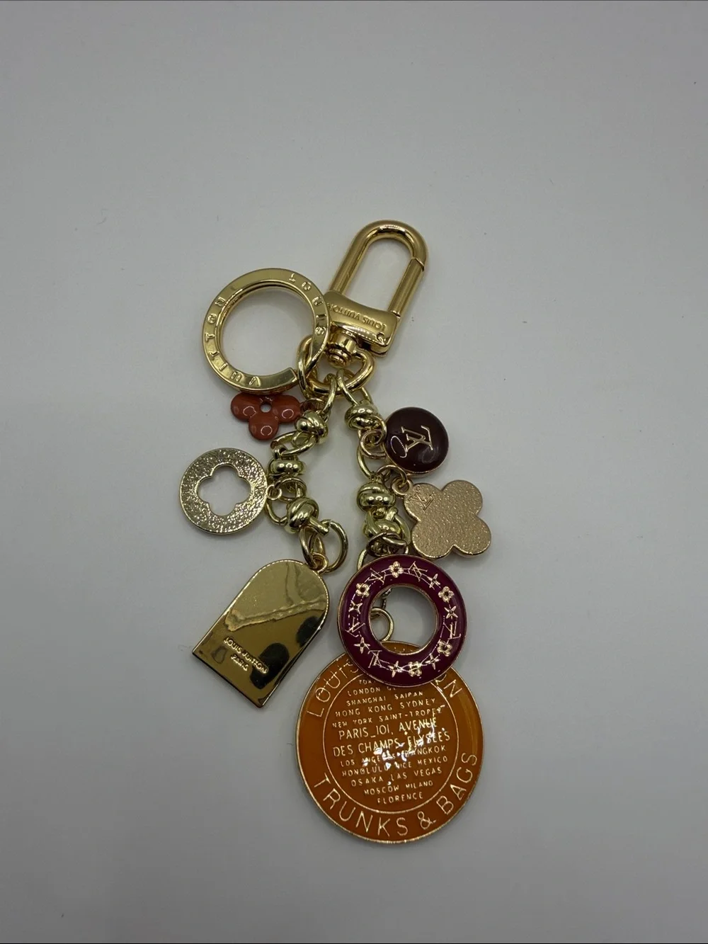 1425. Gold Tone Multicolor Enamel Charm Keychain
